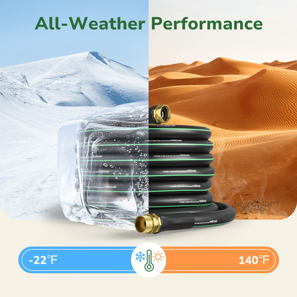 GreatBuddy garden hose 75ft ultra lightweight for easy handling.