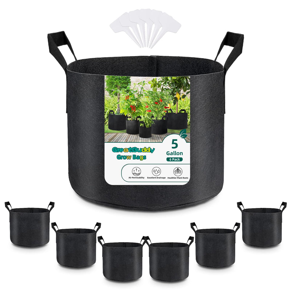 GreatBuddy Grow Bag 5-gallon side view shows breathable fabric for healthy roots.