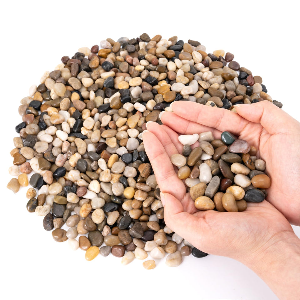 GreatBuddy three-eighth-inch pebbles for indoor plants add natural color and texture.