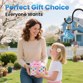 Grebilux hand-blown glass hummingbird feeder highlights lifelike flowers