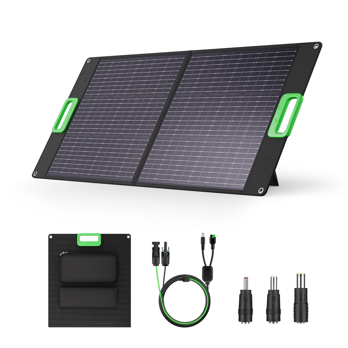 GRECELL 100W solar panel folded in a briefcase for portable camping power