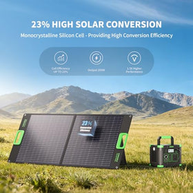 GRECELL 100W panel with kickstands deployed for stable outdoor charging