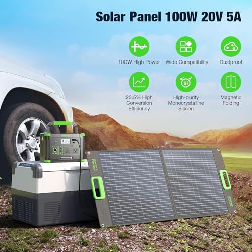GRECELL 100W panel showing MC4 to multi-connector kit for versatile charging