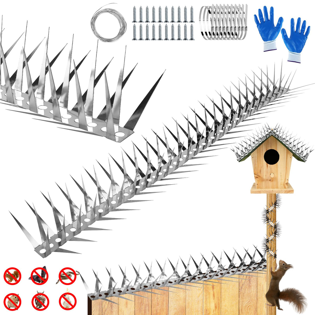 GRECOMEIN bird spikes 158inch stainless steel deter birds from roosting outdoors.