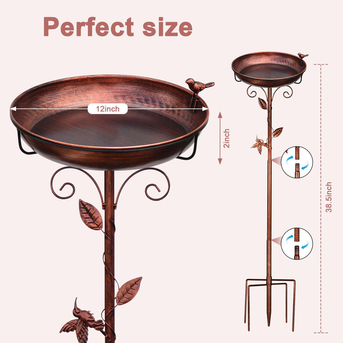GRECOMEIN bird bath with sparrow on bowl for visual charm and water source.