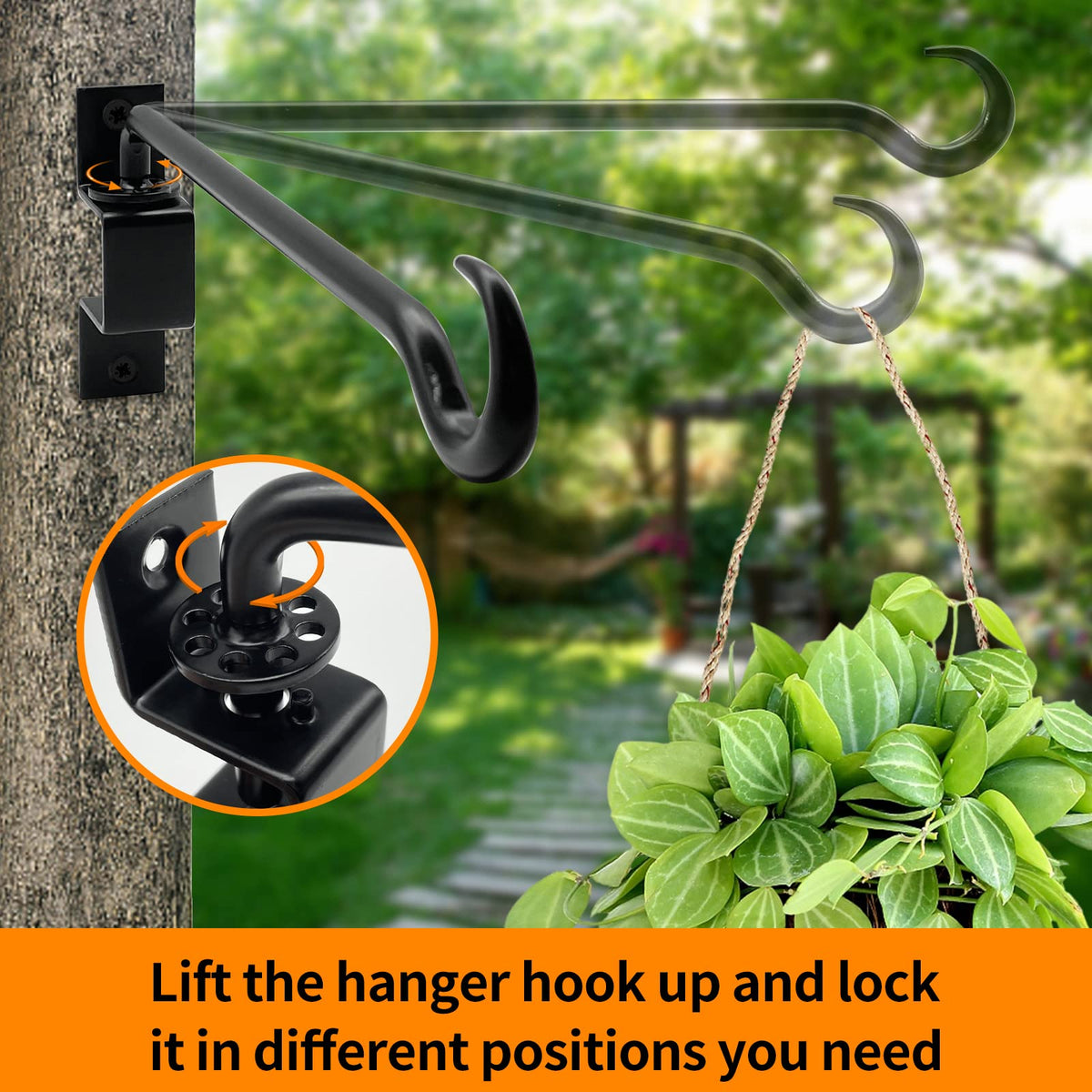 Greemov swivel bracket with eight holes and locking pins allows precise positioning.