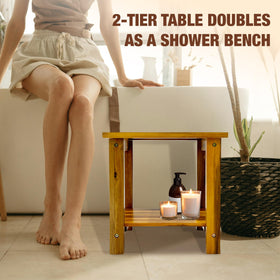 GREEN ALLUVIUM Double Adirondack Table two-tier shelf provides extra towel and plant storage.