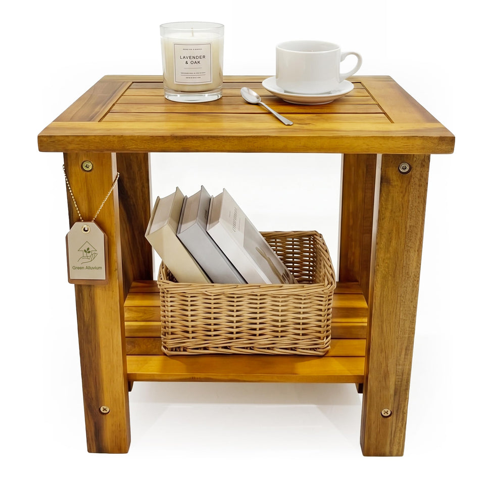 GREEN ALLUVIUM Double Adirondack Table weatherproof outdoor side table for patios and decks.