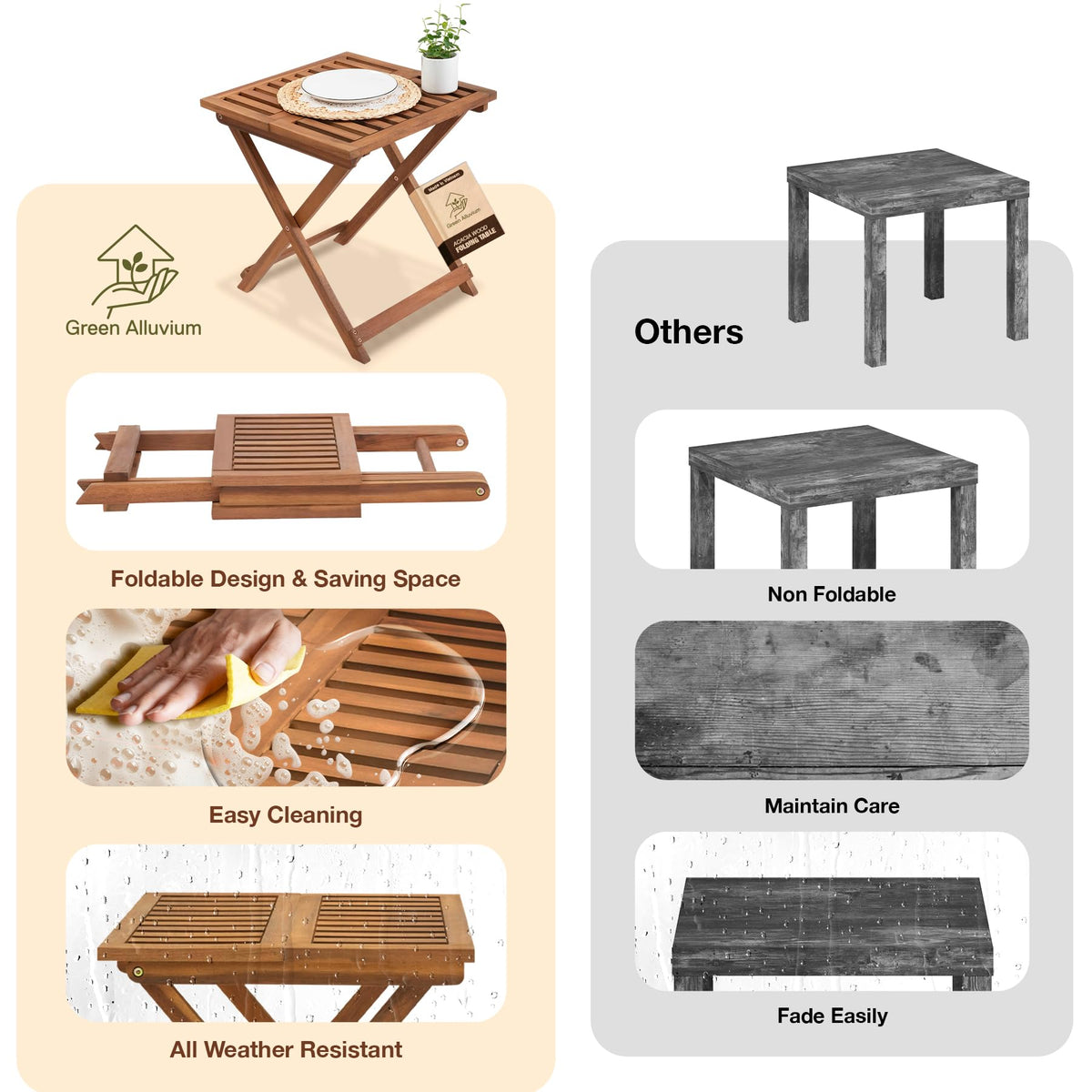 GREEN ALLUVIUM folding table suitable for indoor and covered outdoor spaces
