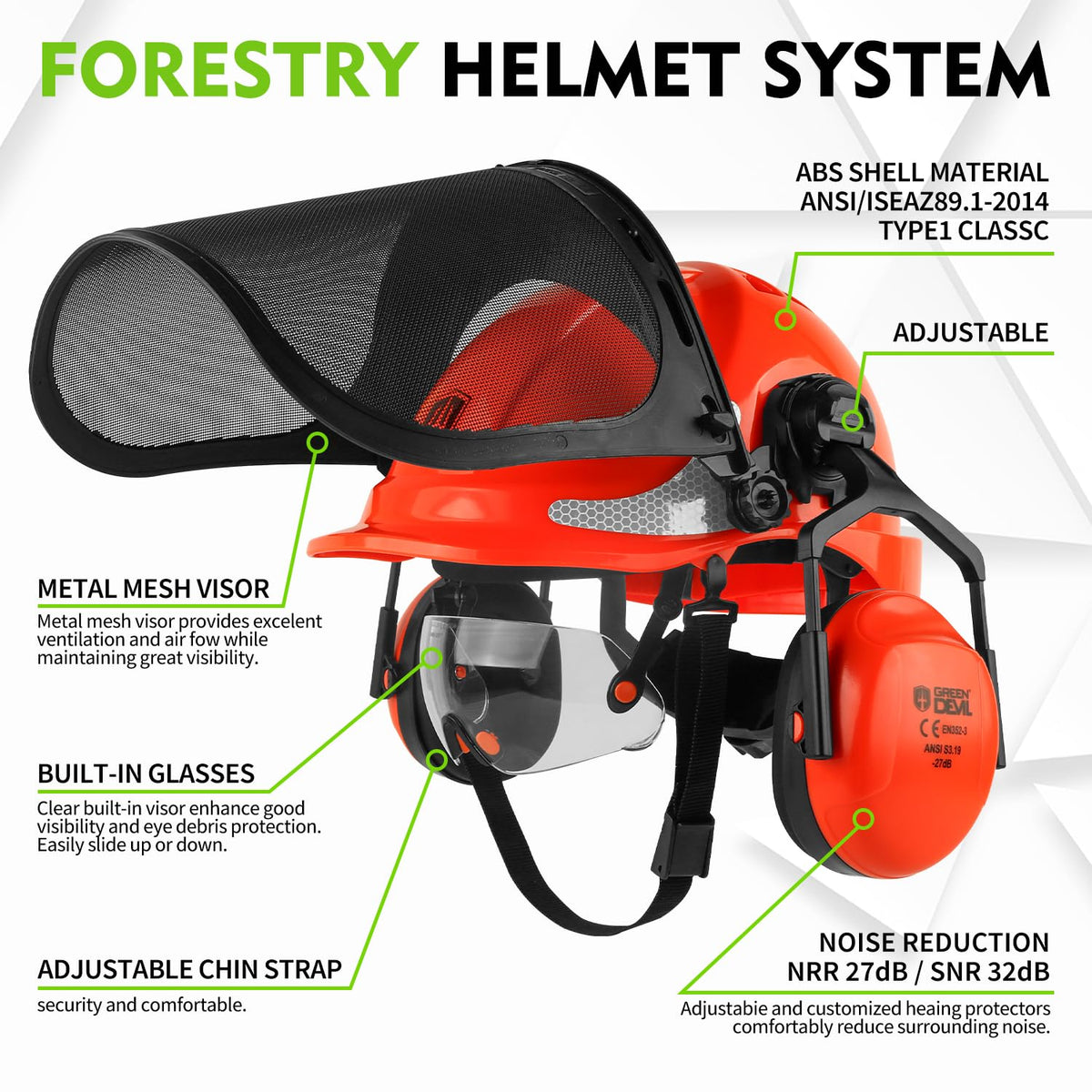 GREEN DEVIL helmet mesh face shield protects eyes while preserving visibility