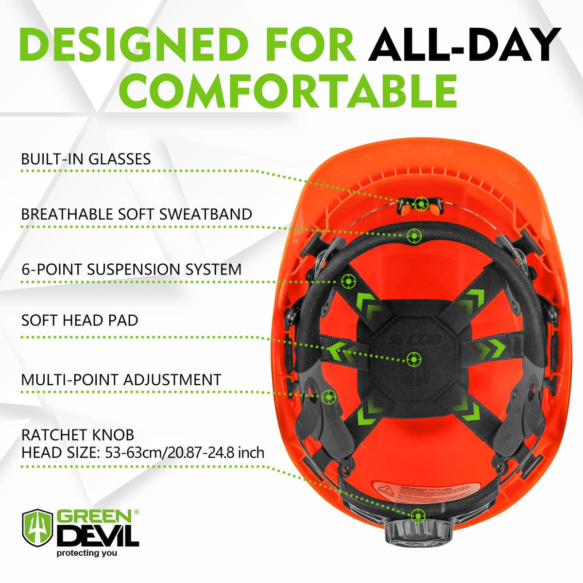 GREEN DEVIL helmet sweat-wicking liner keeps you cooler during work