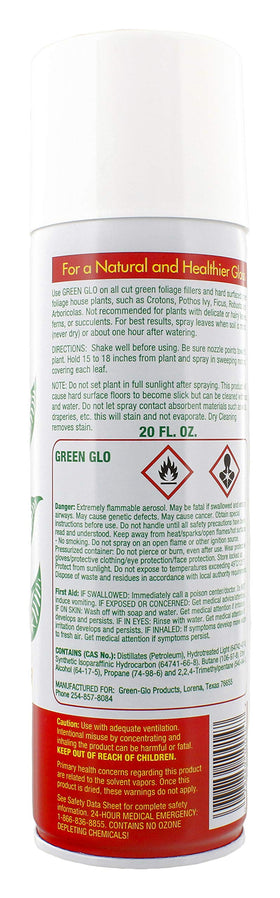Green Glo Plant Polish removes water spots and mineral marks from foliage.