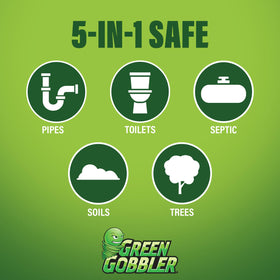 Two-use instruction card beside a Green Gobbler 4 lb bag.