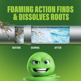Foam around a pipe shows absence of copper sulfate in Green Gobbler formula.