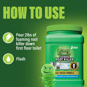 4 lb Green Gobbler package highlighting two-use capacity for root maintenance.
