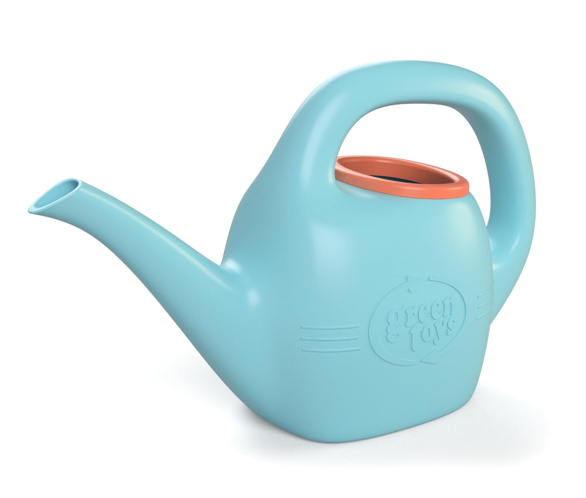 Green Toys watering can with spout for outdoor play; durable, eco-friendly, dishwasher-safe.