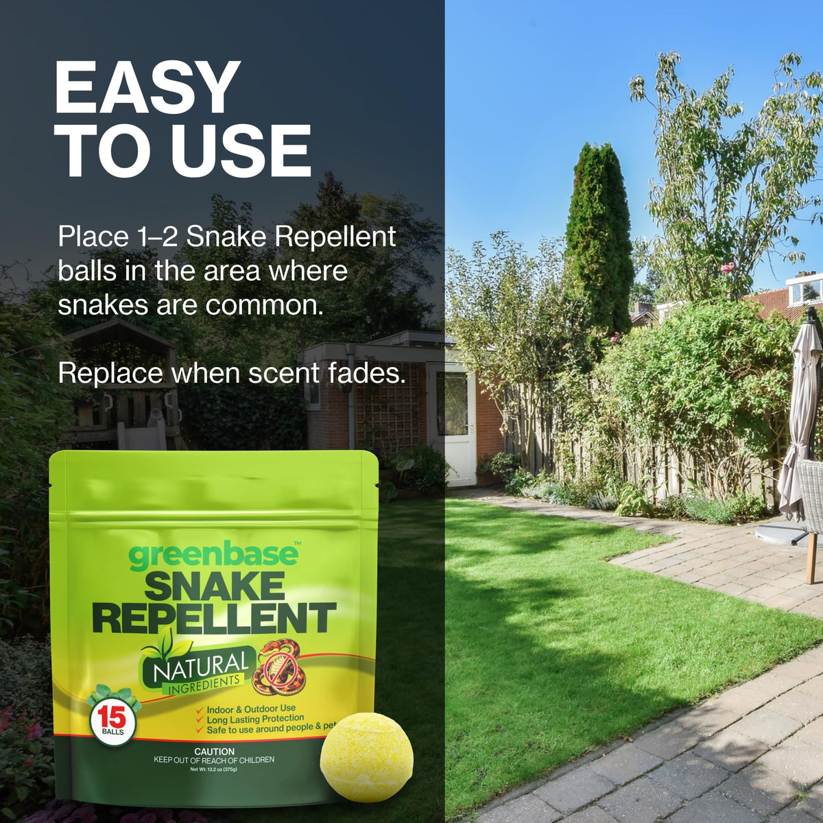 Greenbase long-lasting scent barrier balls keep areas snake-free for weeks