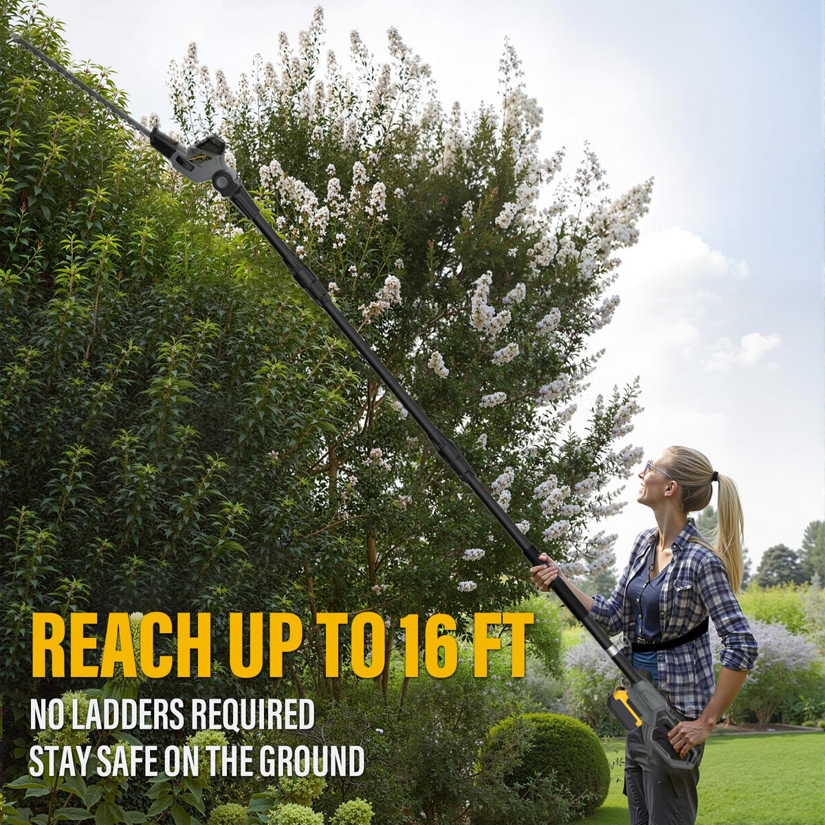 Greenfury 135° pivoting hedge head for precise angles.