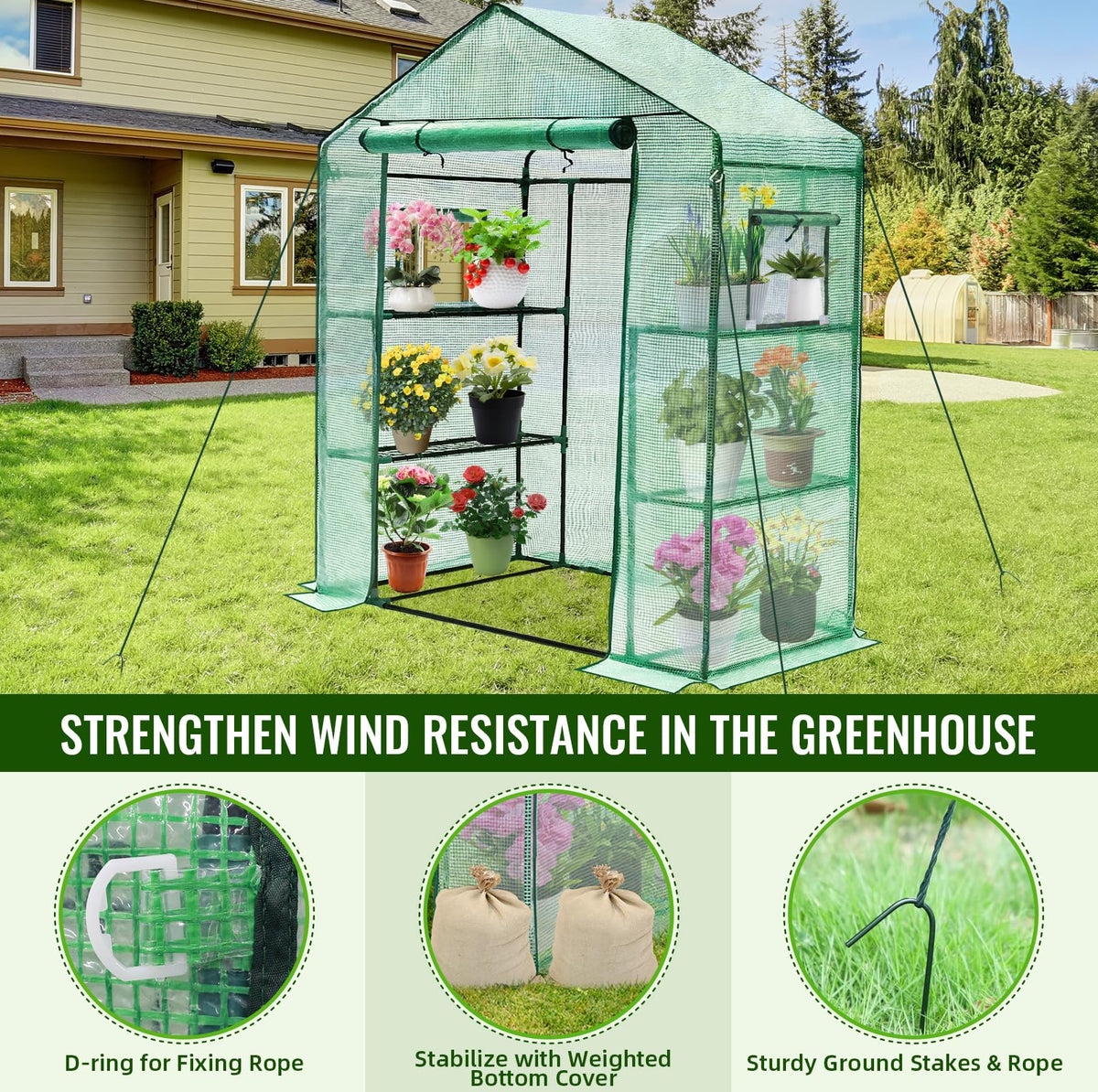 Greengro Greenhouse 3-tier shelves maximize space for seedlings.
