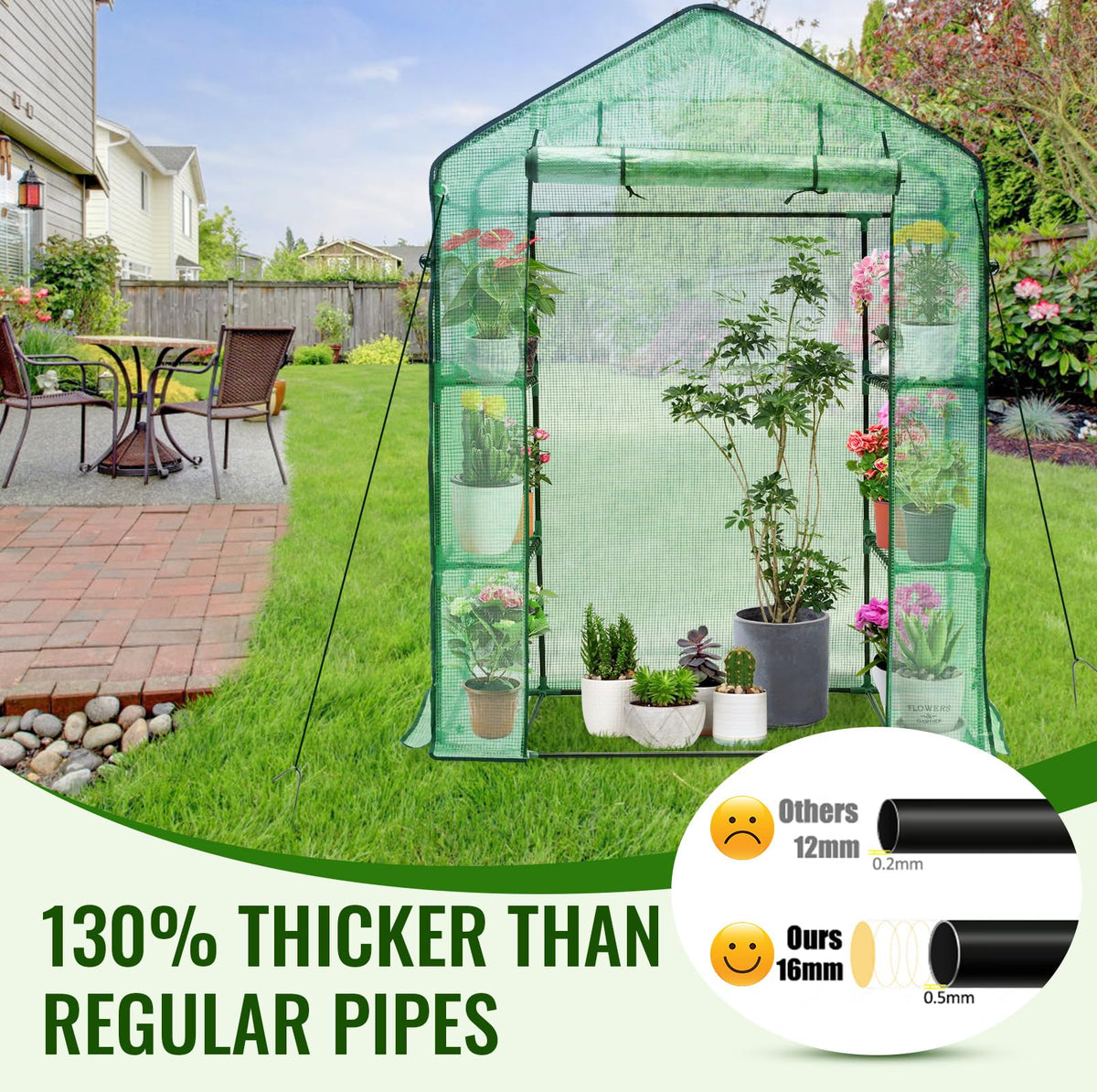 Greengro Greenhouse durable PE cover withstands wind and keeps moisture controlled.