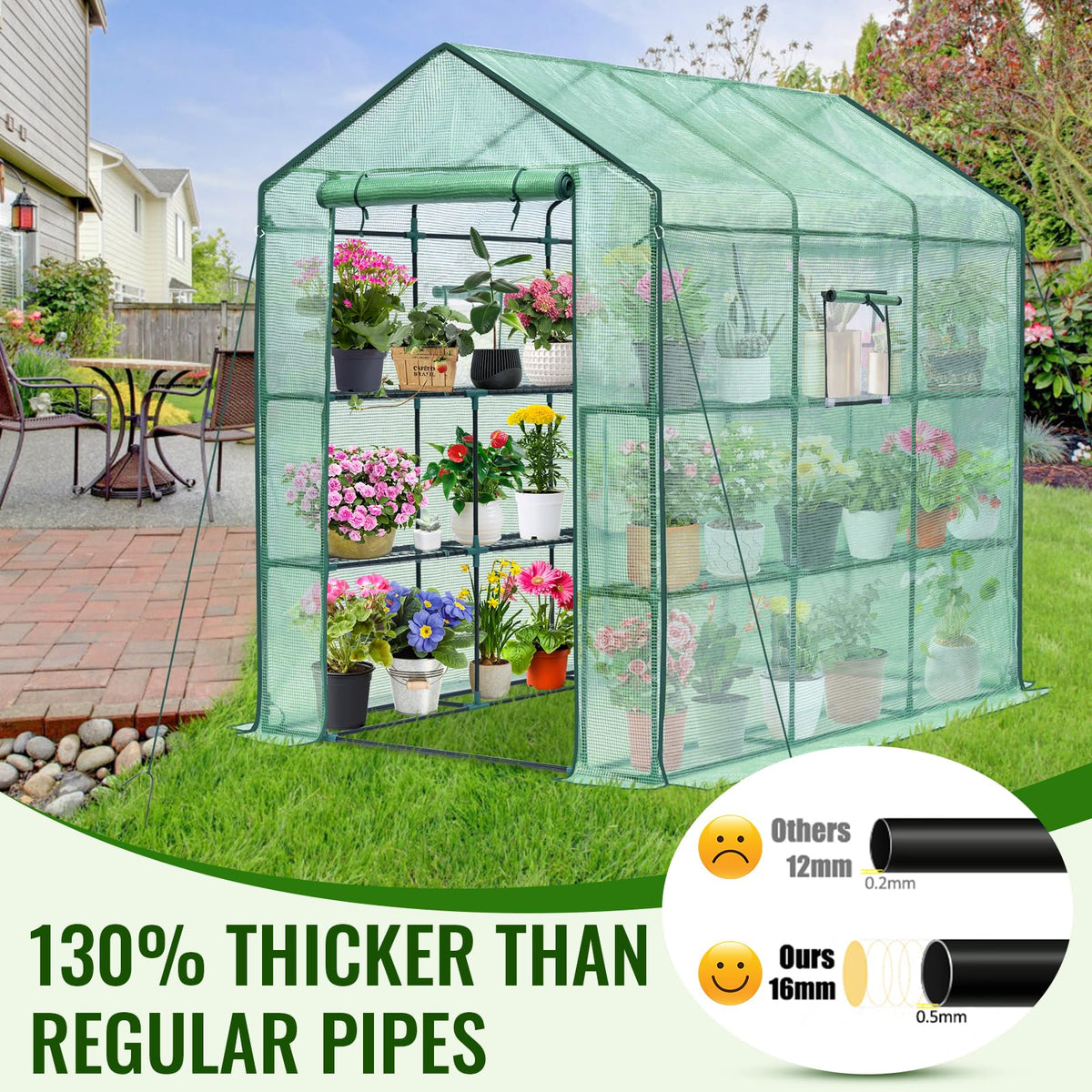 Greengro Greenhouse mesh side windows enable airflow while reducing pests.