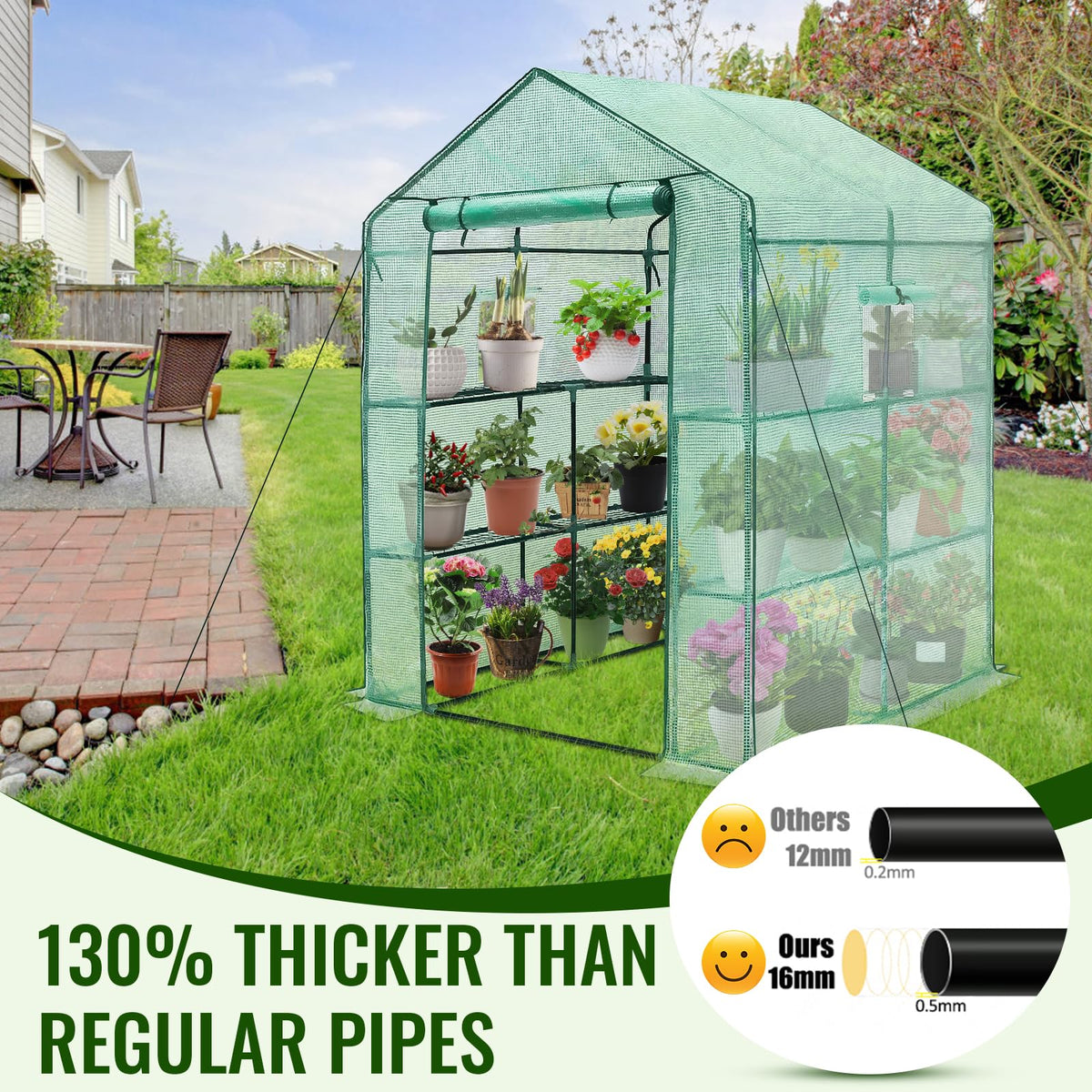 Greengro Greenhouse walk-in-entrance offers easy access for daily care.