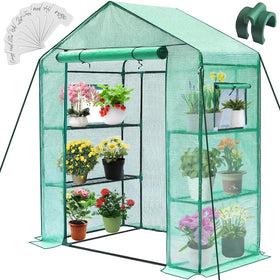 Greengro Greenhouse walk-in setup shields plants from wind and rain for year-round growth.