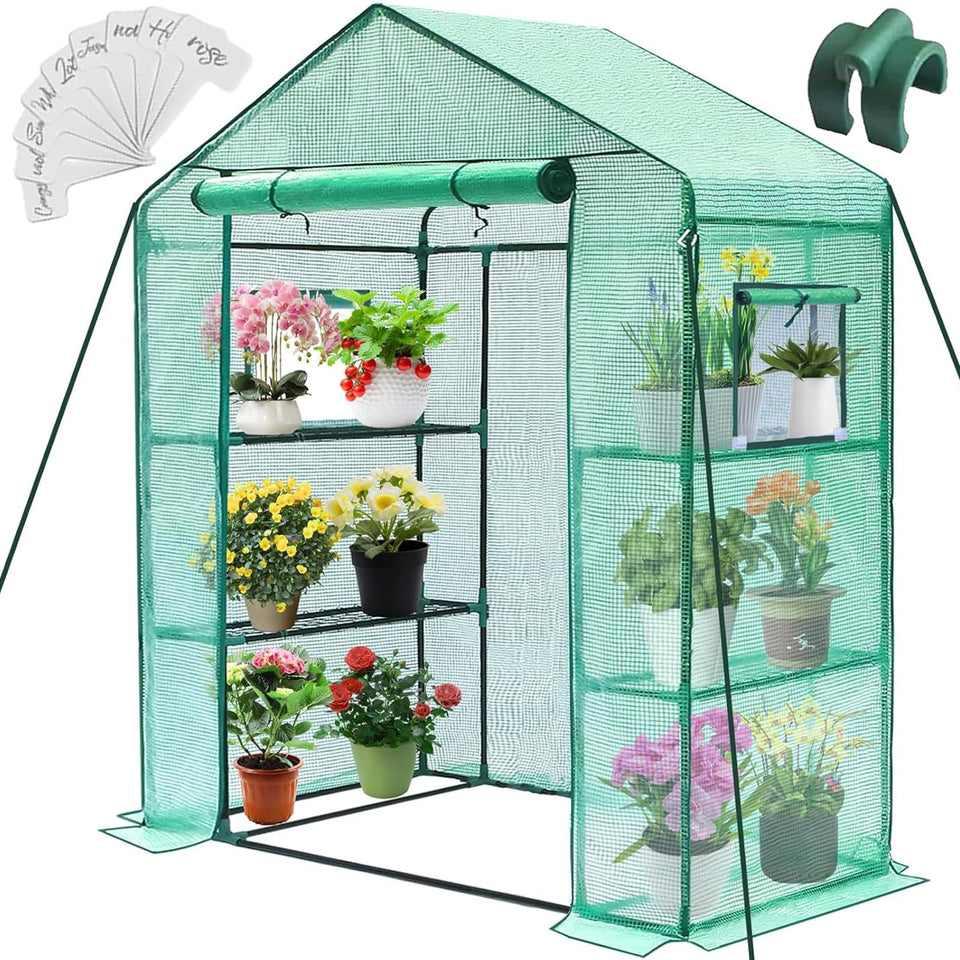 Greengro Greenhouse walk-in setup shields plants from wind and rain for year-round growth.