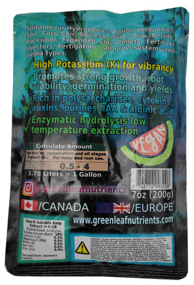 Greenleaf Nutrients Sea-Kelp powder texture close-up highlights mineral-rich content for robust growth.