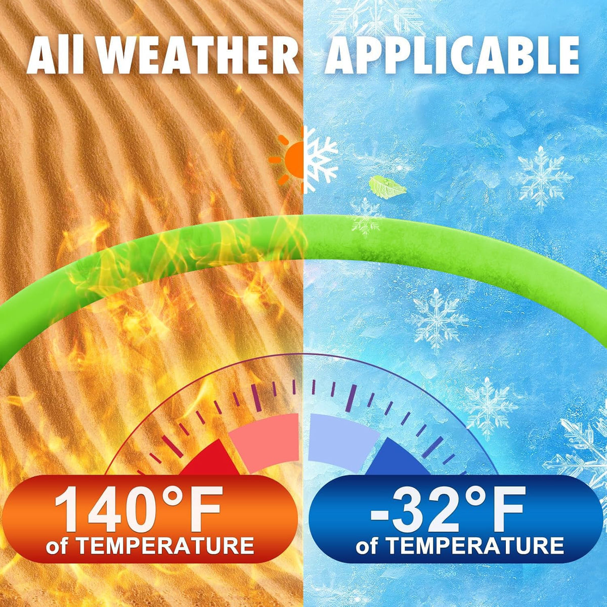 Greenleisure hybrid hose remains flexible in cold and heat for year-round use.