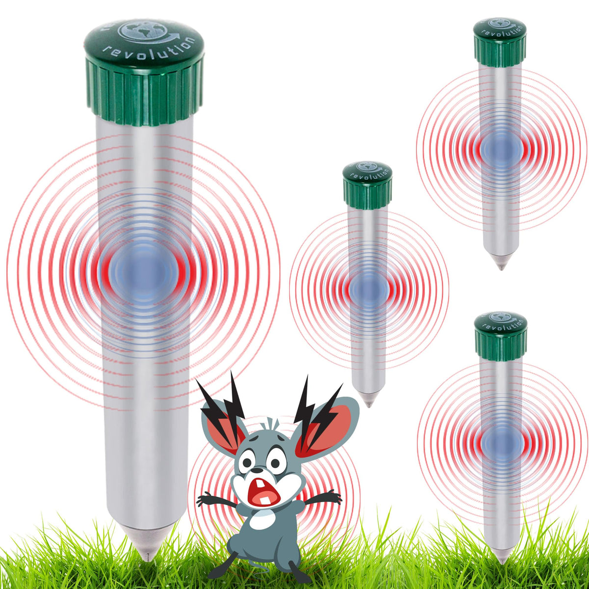 GreenLighting Sonic Mole Chaser stake installed in yard deters moles and voles