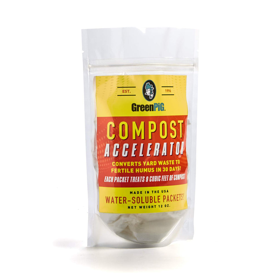 GreenPig compost accelerator packets dissolve quickly to treat your pile.