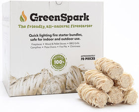 GreenSpark 70pcs fire starters closeup showing ready-to-light ignition