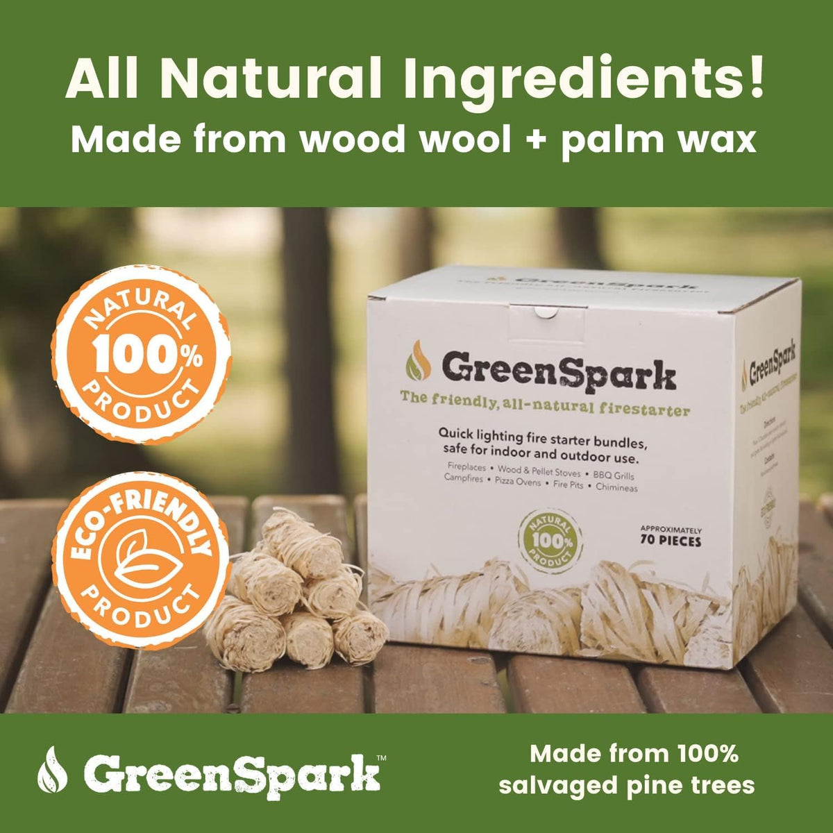 GreenSpark natural wood wool fire starters highlight eco friendly ignition