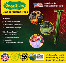 GreenStake eco-friendly sod and turf stakes in a garden setup.