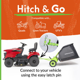 GreenSweep pickup tow 42-inch lawn sweeper durable frame with green powder coat.