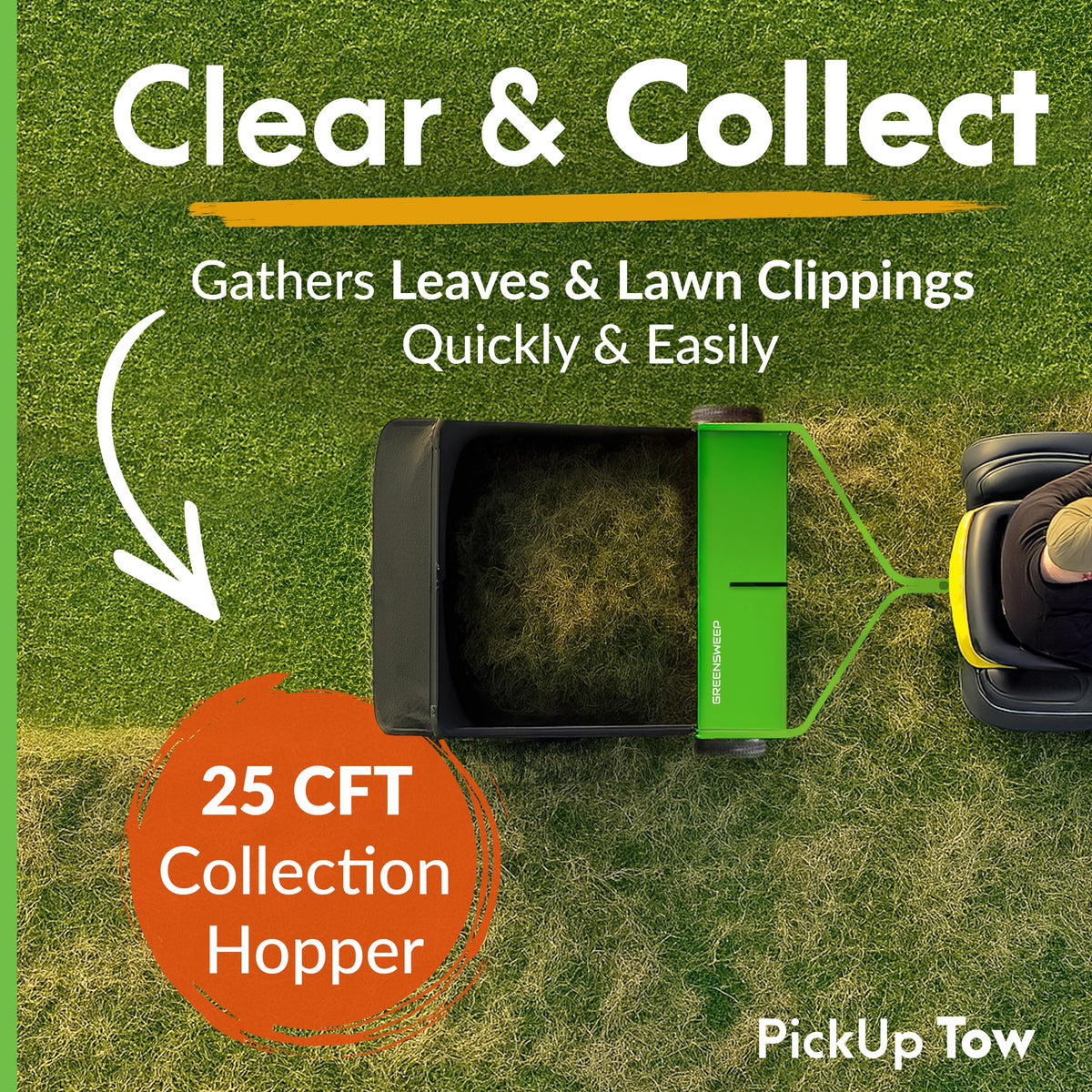 GreenSweep pickup tow 42-inch lawn sweeper folded storage ready configuration.