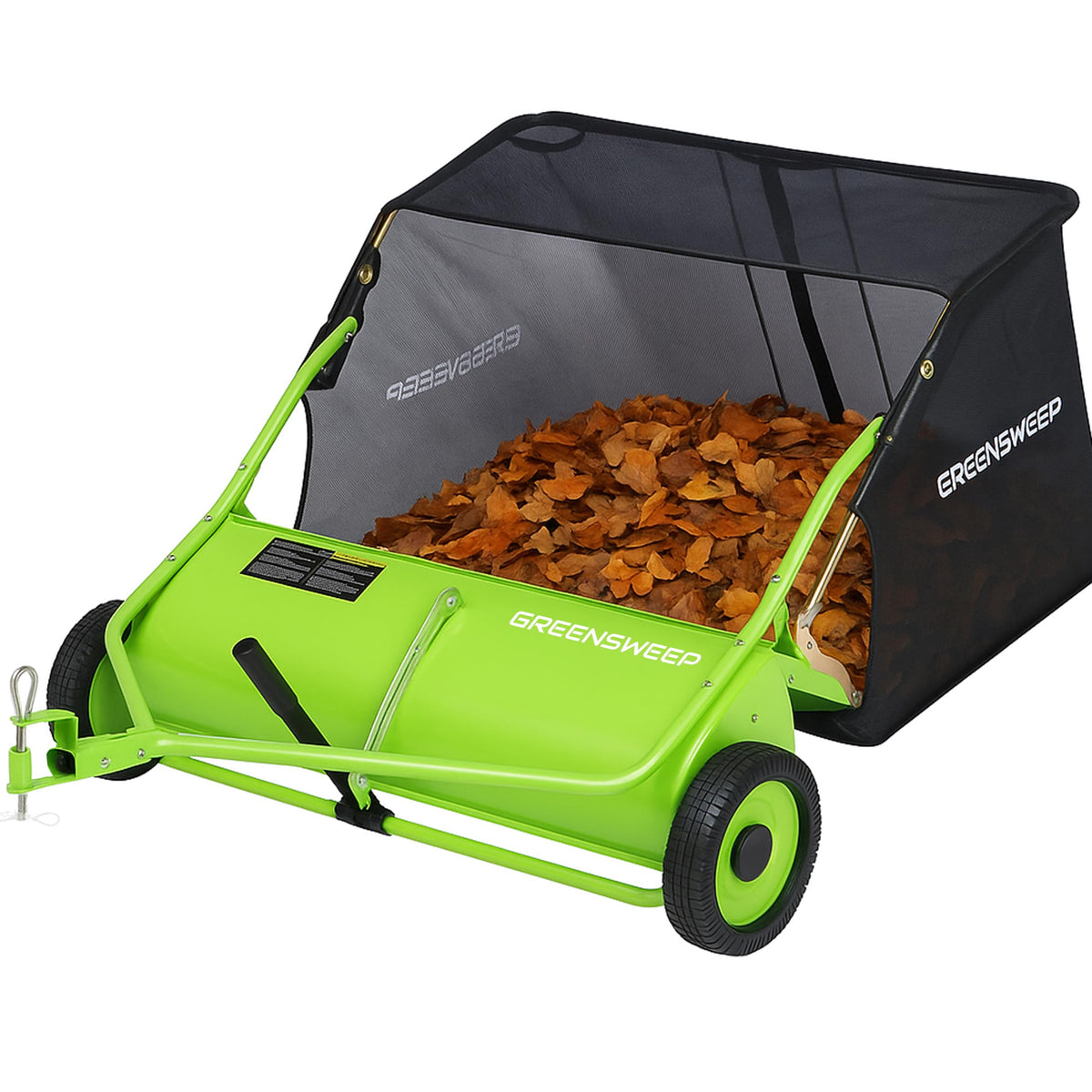 GreenSweep pickup tow 42-inch lawn sweeper front view for fast, wide-area leaf collection.