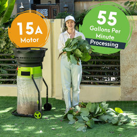 GreenSweep XL bladeless shredder wheels support portable yard cleanup