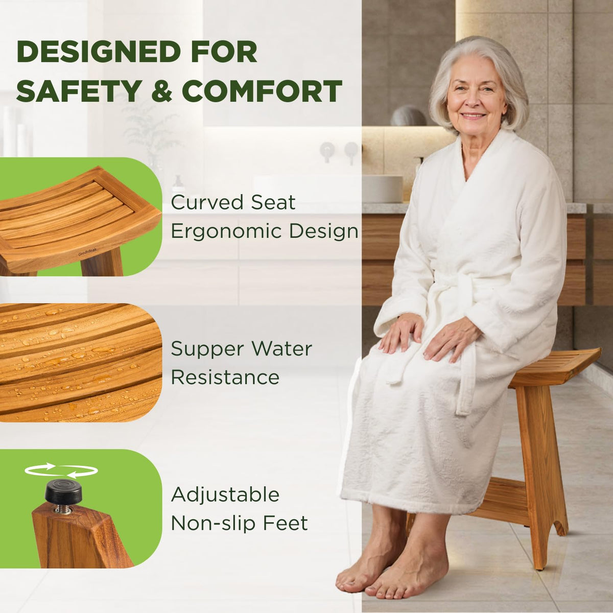 GREENTEAK Premium Teak Bench shelf detail emphasizes convenient storage