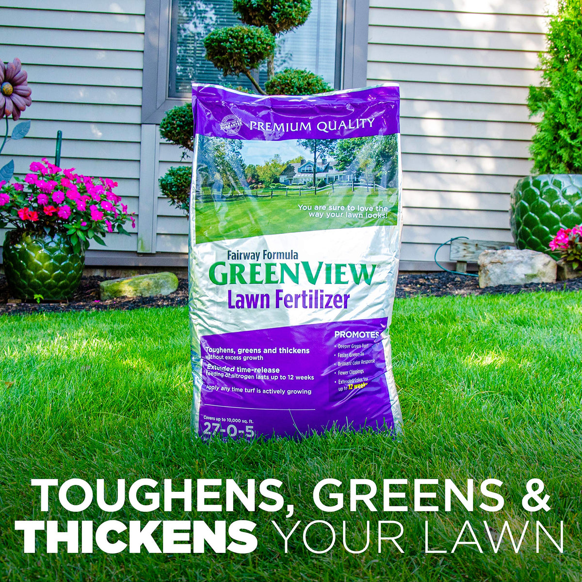 Granules from GreenView Fairway Formula spread over a lush lawn