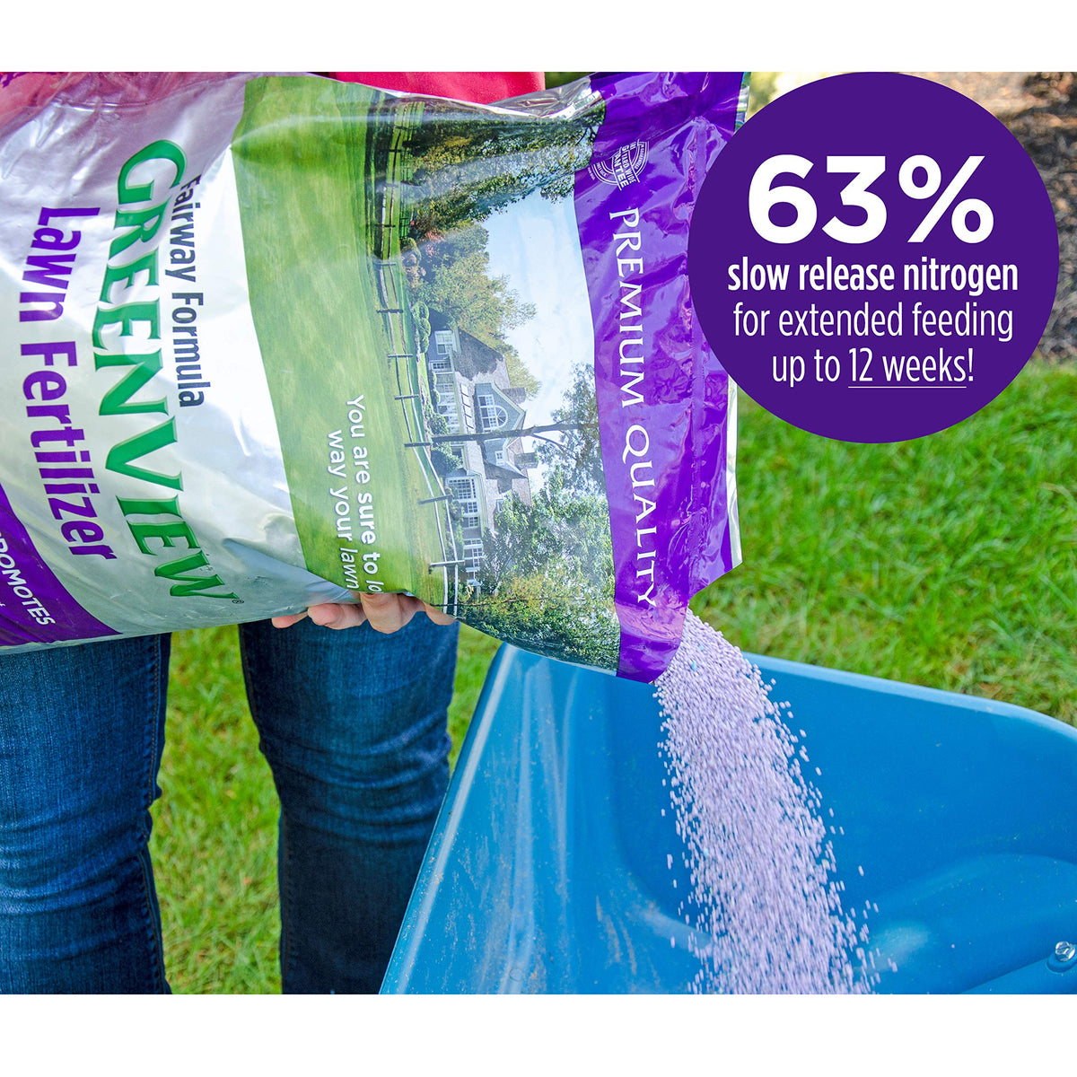 Lawn being treated with GreenView Fairway Formula using a spreader