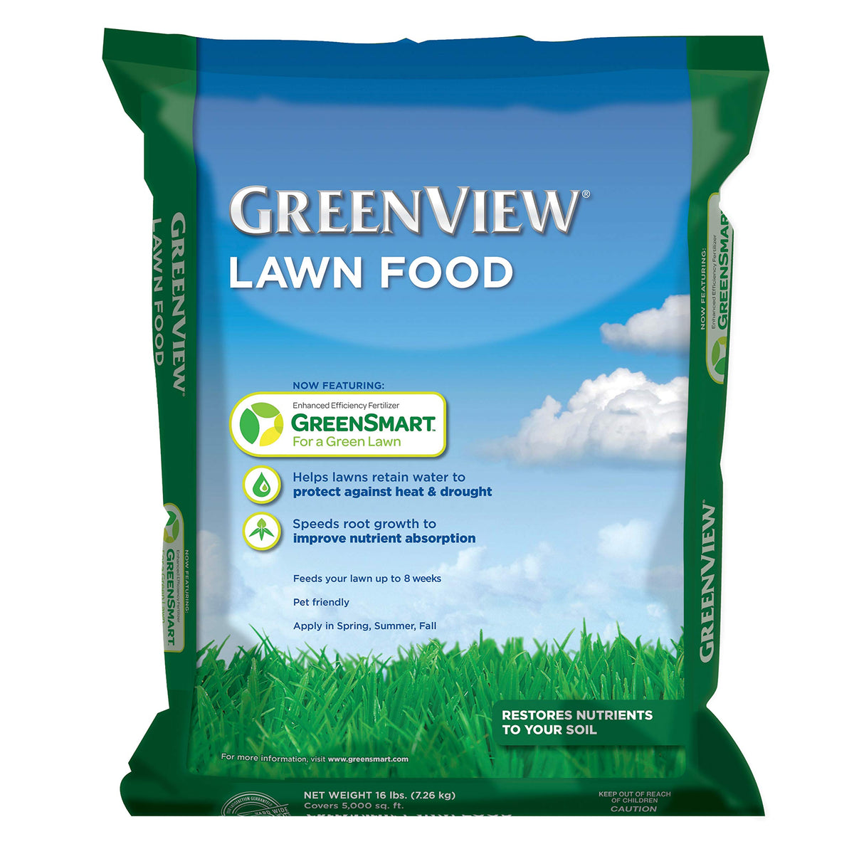 GreenView Lawn Food bag front view shows trusted lawn care with steady feeding.