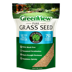 GreenView Pure Grass Seed packaging shows easy seeding for a lush lawn