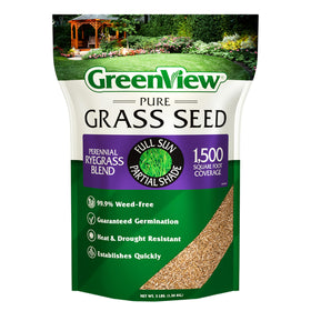 GreenView Pure Grass Seed bag illustrating versatile perennial ryegrass blend.