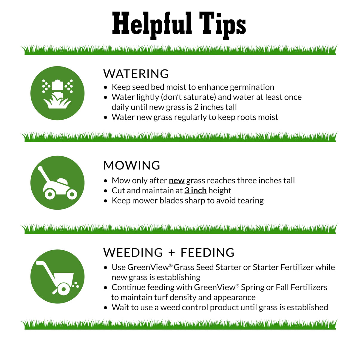 GreenView Pure Grass Seed 99.9% weed-free for a pristine seed-to-soil result.