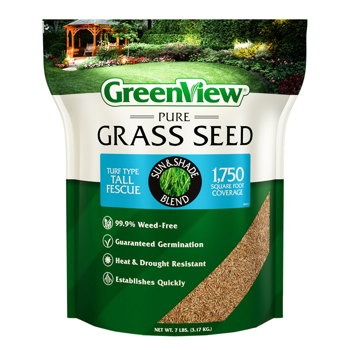 GreenView Pure Grass Seed Tall Fescue bag for versatile sun and shade lawns