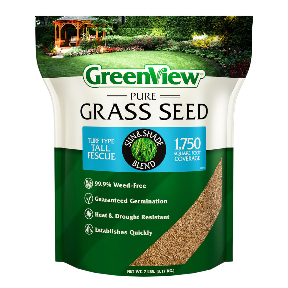 GreenView Pure Grass Seed Tall Fescue bag for versatile sun and shade lawns