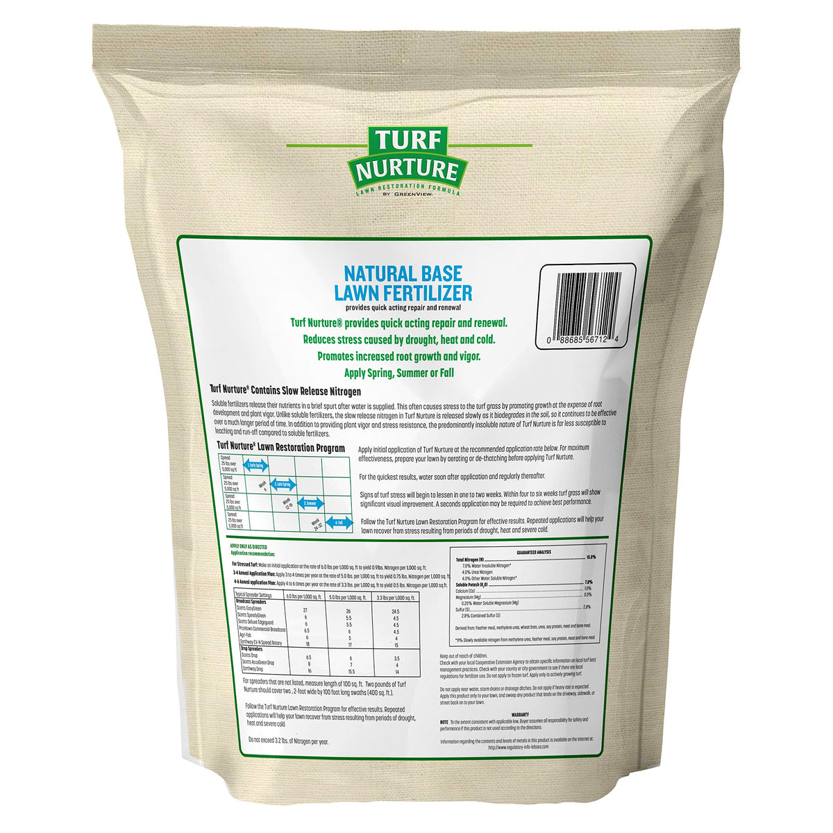 GreenView Turf Nurture bag showing label and weight for easy use.