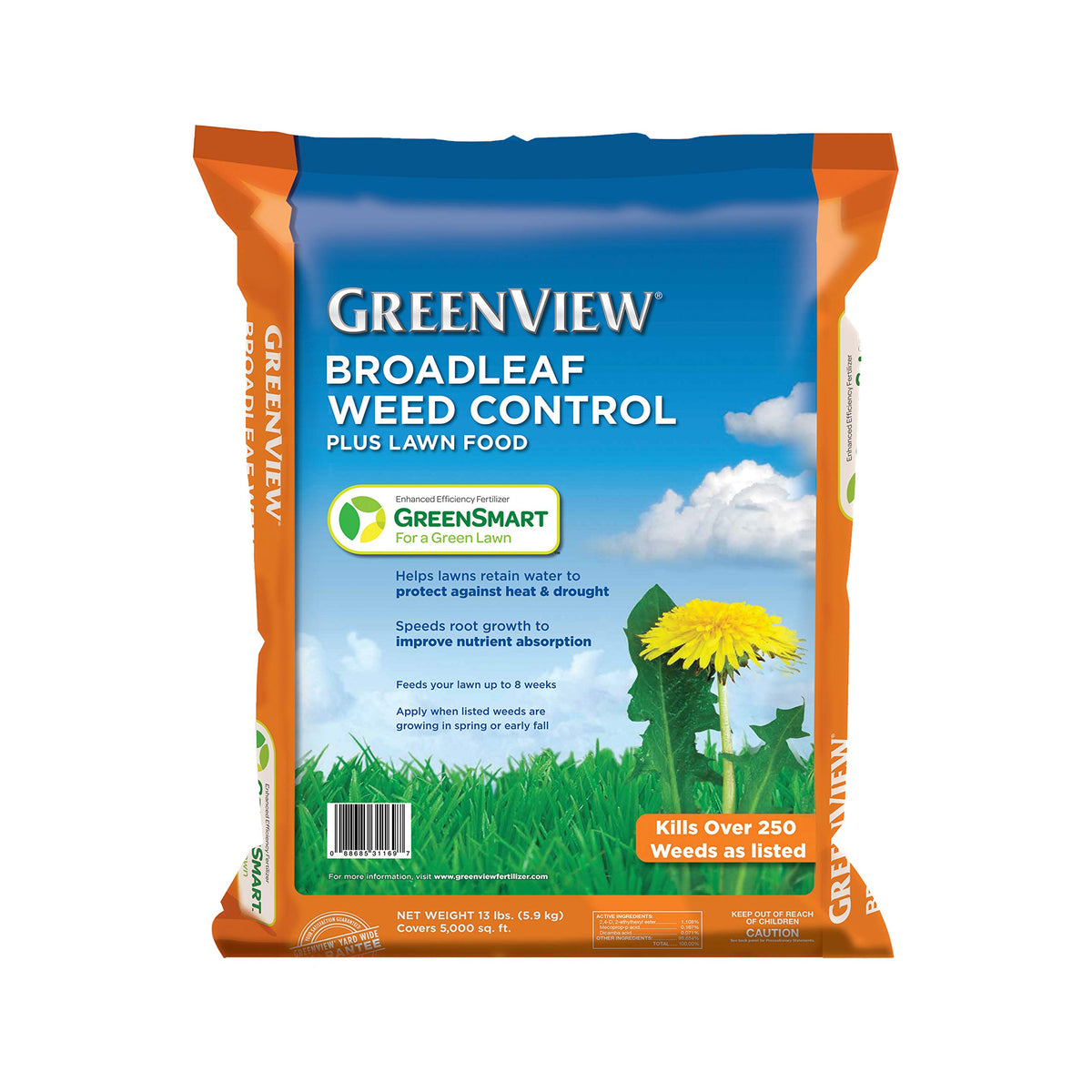 GreenView Weed and Feed bag ready for broadleaf weed control and feeding